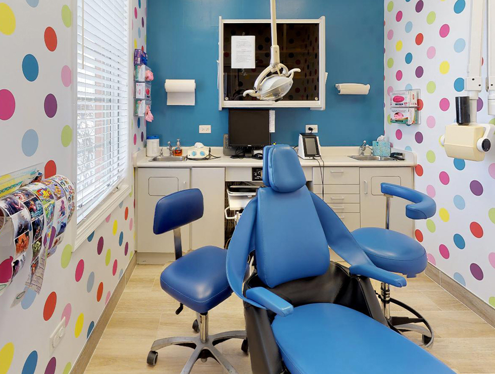 Blue dental treatment chair